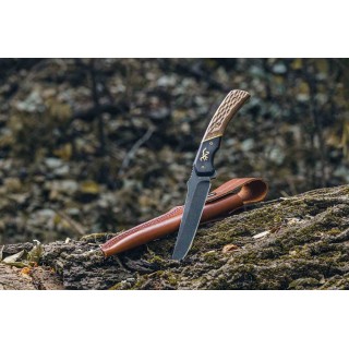 Couteau Browning Hunter Series Lame Trailing Point Acier 440C Manche Bois Étui Cuir BR0394B -  Livraison Gratuite