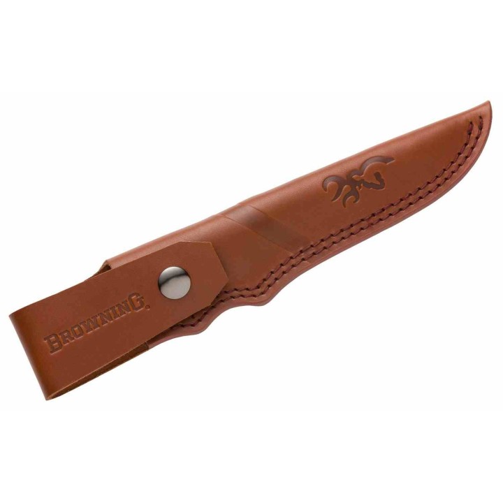 Couteau Browning Hunter Series Lame Trailing Point Acier 440C Manche Bois Étui Cuir BR0394B -  Livraison Gratuite