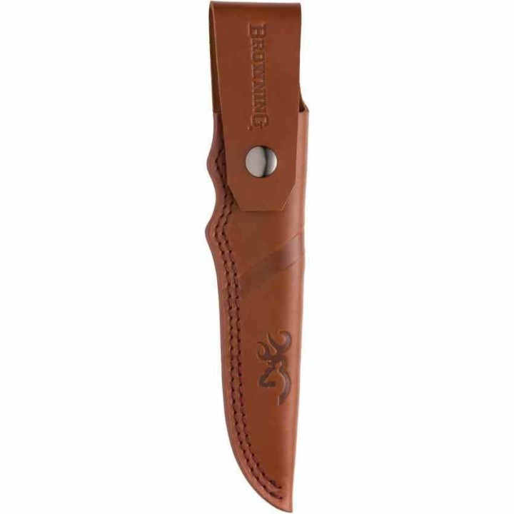 Couteau Browning Hunter Series Lame Trailing Point Acier 440C Manche Bois Étui Cuir BR0394B -  Livraison Gratuite