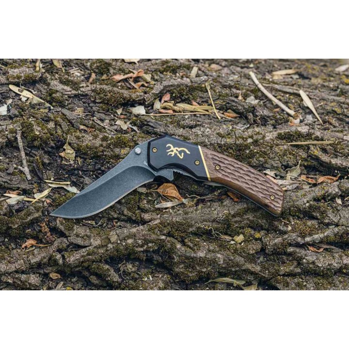 Couteau Browning Hunter Series Lame Clip Point Acier 440C Manche Bois Liner Lock Clip BR0392B - Livraison Gratuite