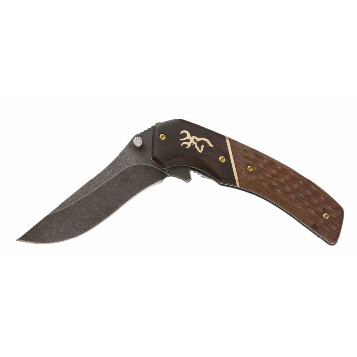 Couteau Browning Hunter Series Lame Clip Point Acier 440C Manche Bois Liner Lock Clip BR0392B - Livraison Gratuite