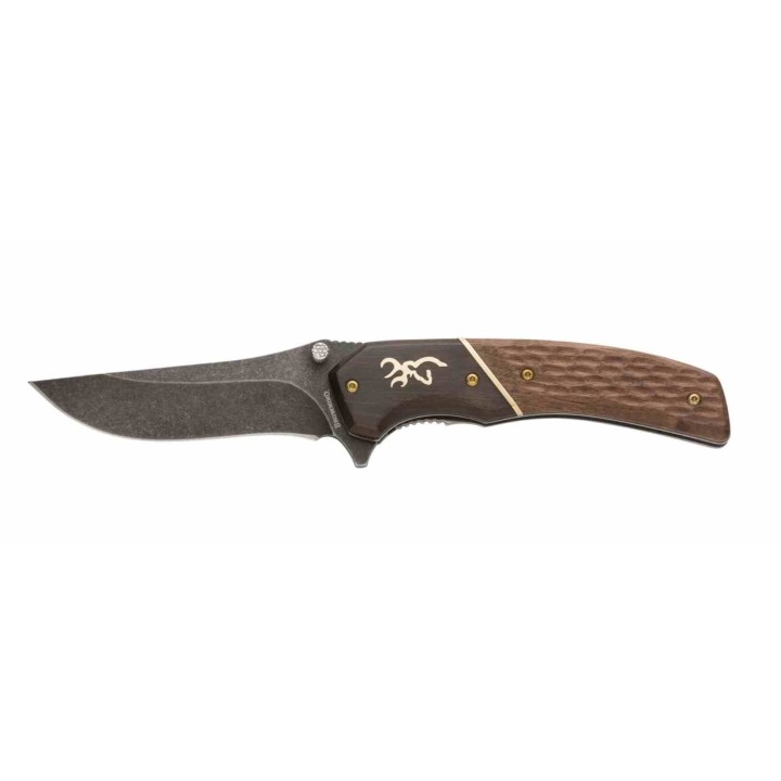Couteau Browning Hunter Series Lame Clip Point Acier 440C Manche Bois Liner Lock Clip BR0392B - Livraison Gratuite