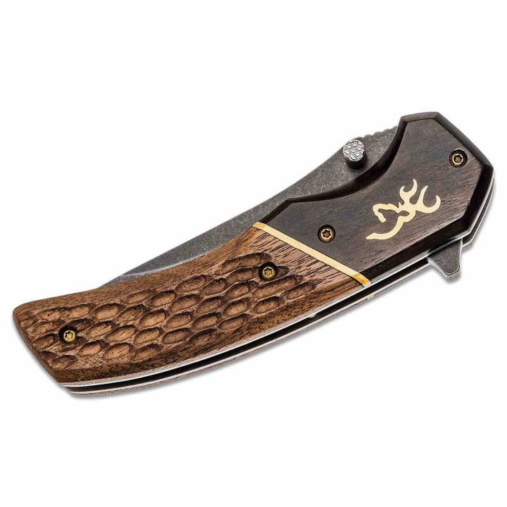 Couteau Browning Hunter Series Lame Clip Point Acier 440C Manche Bois Liner Lock Clip BR0392B - Livraison Gratuite