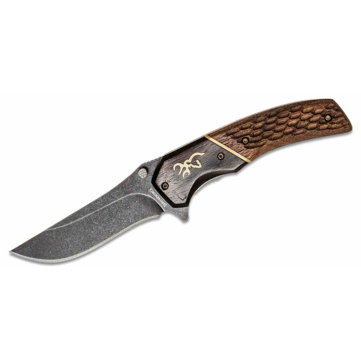 Couteau Browning Hunter Series Lame Clip Point Acier 440C Manche Bois Liner Lock Clip BR0392B - Livraison Gratuite