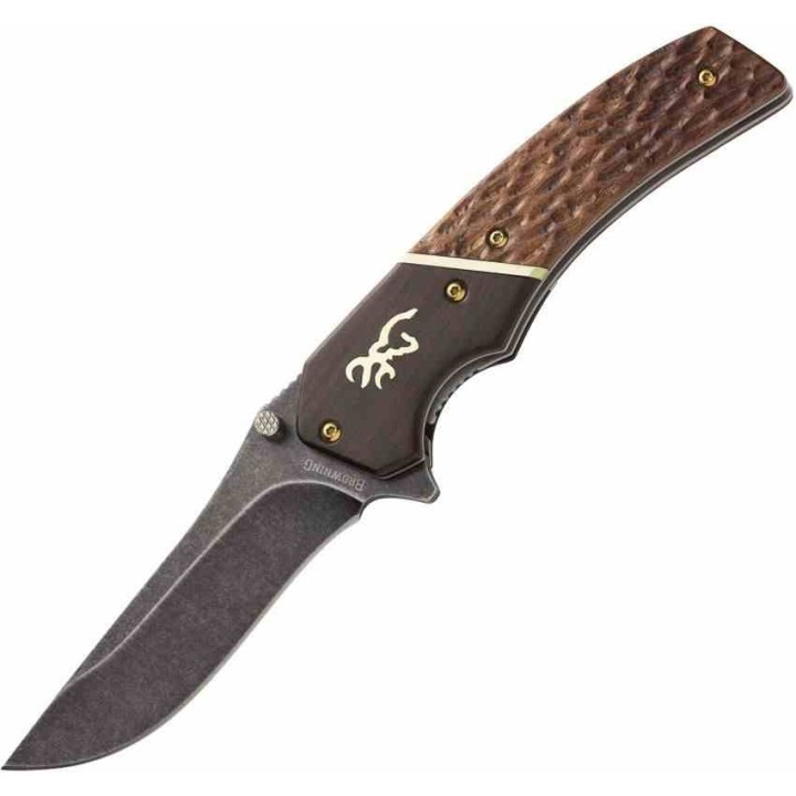 Couteau Browning Hunter Series Lame Clip Point Acier 440C Manche Bois Liner Lock Clip BR0392B - Livraison Gratuite