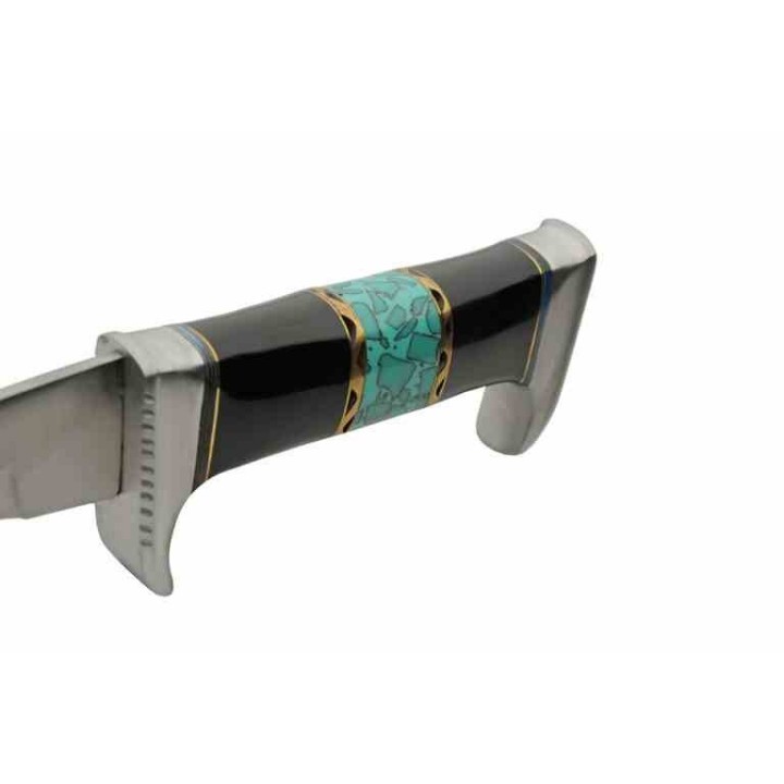 Couteau Kukri Lame Acier Inoxydable Manche Résine et Turquoise Étui Cuir PA203530 - Livraison Gratuite