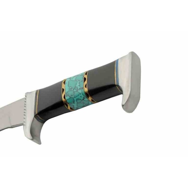 Couteau Kukri Lame Acier Inoxydable Manche Résine et Turquoise Étui Cuir PA203530 - Livraison Gratuite