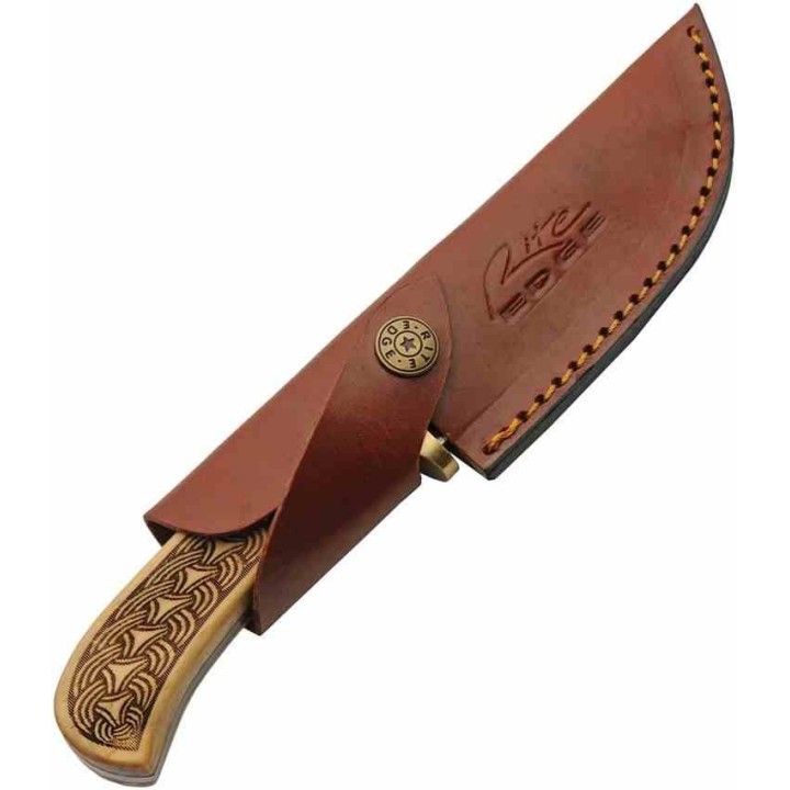 Couteau Celtic Braid Lame Acier Damas 256 Couches Manche Bois Sculpté Étui Cuir DM1390 - Livraison Gratuite
