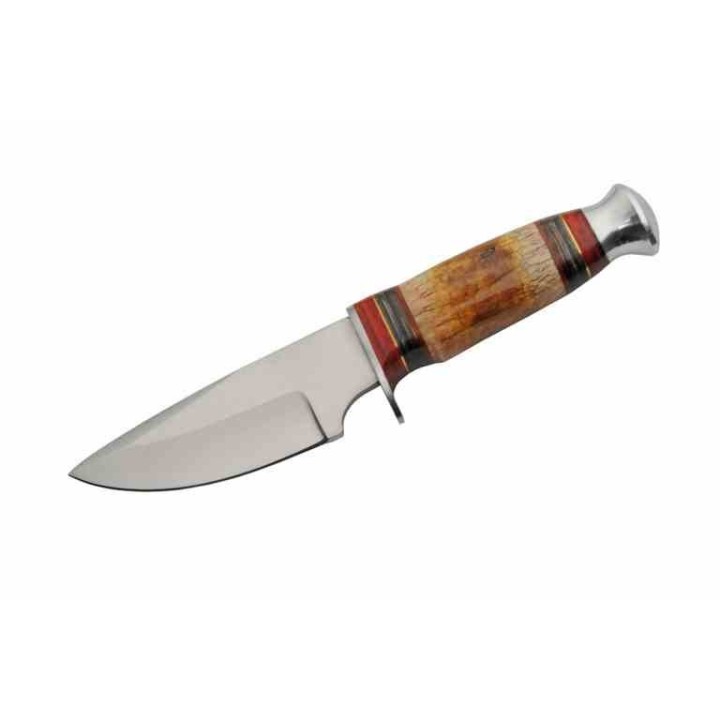 Couteau de Chasse Cave Bone Lame Acier Inoxydable Manche Os Étui Cuir PA203490 - Livraison Gratuite
