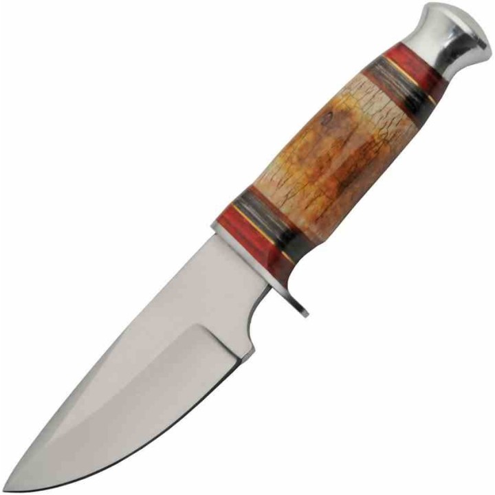 Couteau de Chasse Cave Bone Lame Acier Inoxydable Manche Os Étui Cuir PA203490 - Livraison Gratuite