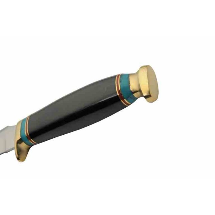 Couteau de Chasse Black Tiger Lame Acier Inox Manche Résine Étui Cuir PA203489 - Livraison Gratuite
