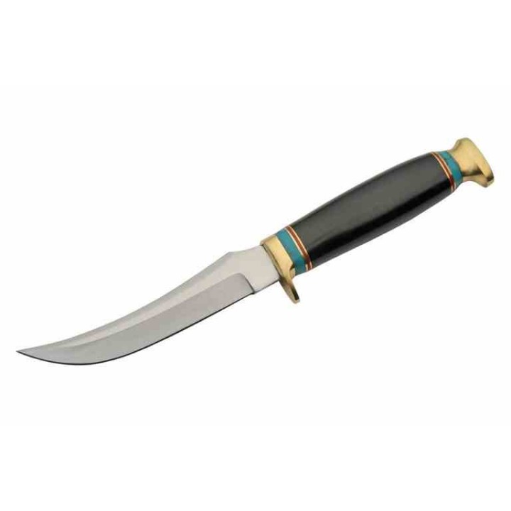 Couteau de Chasse Black Tiger Lame Acier Inox Manche Résine Étui Cuir PA203489 - Livraison Gratuite