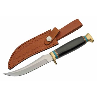 Couteau de Chasse Black Tiger Lame Acier Inox Manche Résine Étui Cuir PA203489 - Livraison Gratuite