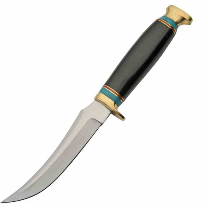 Couteau de Chasse Black Tiger Lame Acier Inox Manche Résine Étui Cuir PA203489 - Livraison Gratuite