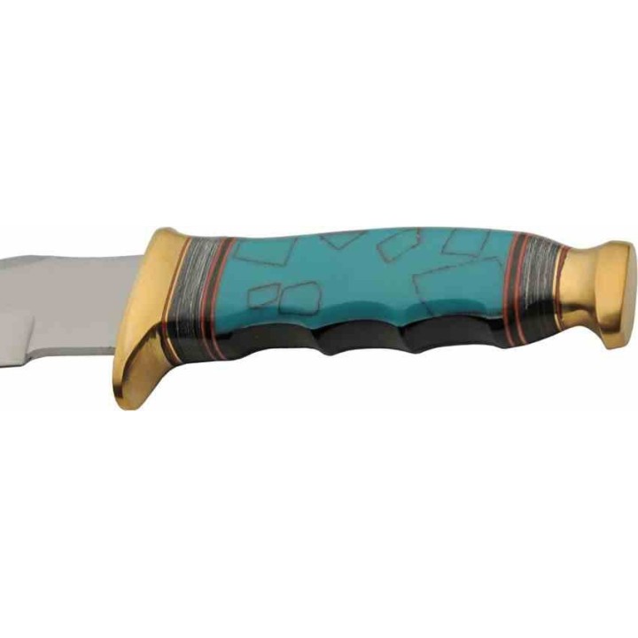 Couteau Bowie Turquoise Lame Acier Inoxydable Manche Résine Étui Cuir PA3451 - Livraison Gratuite