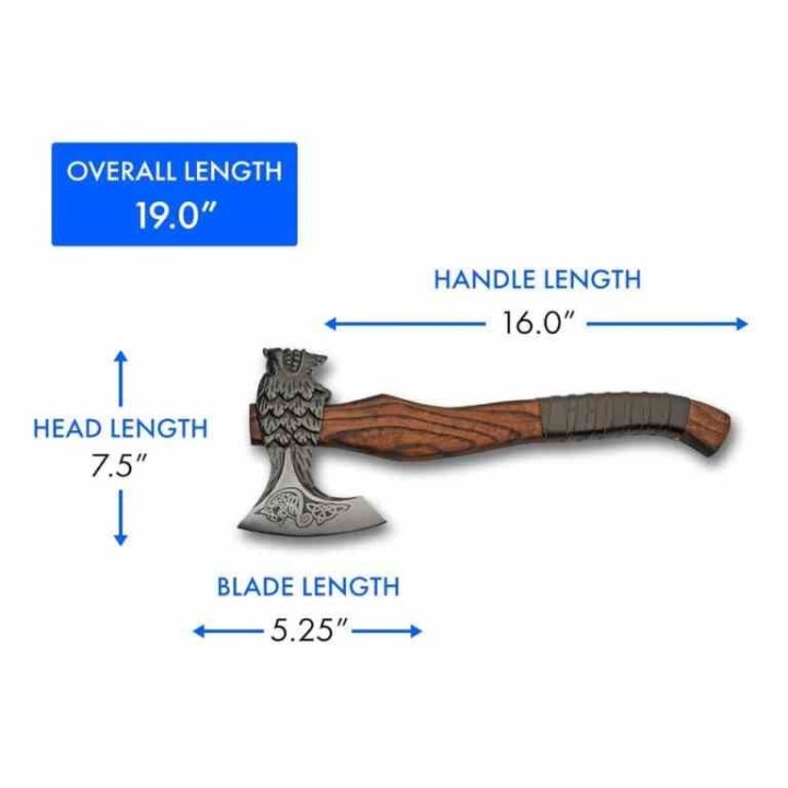 Hache Wolf Hammer Lame Acier Carbone Manche Frêne Brûlé Style Viking Étui Cuir PA882462 -  Livraison Gratuite