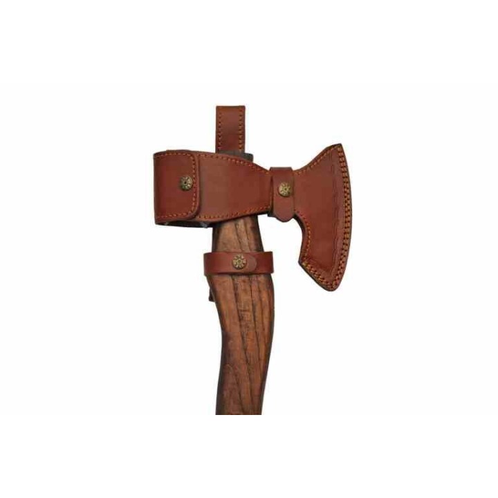 Hache Wolf Hammer Lame Acier Carbone Manche Frêne Brûlé Style Viking Étui Cuir PA882462 -  Livraison Gratuite