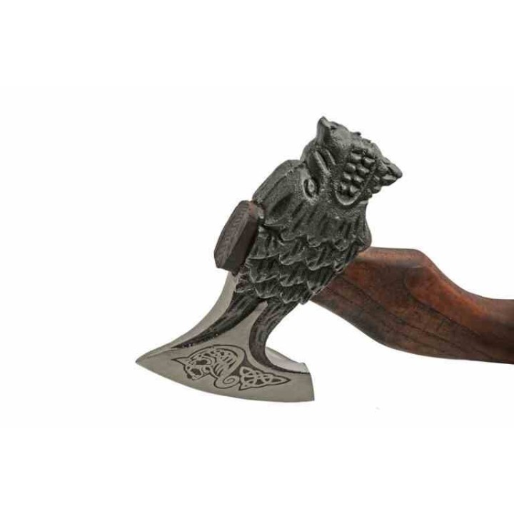 Hache Wolf Hammer Lame Acier Carbone Manche Frêne Brûlé Style Viking Étui Cuir PA882462 -  Livraison Gratuite