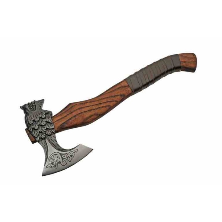 Hache Wolf Hammer Lame Acier Carbone Manche Frêne Brûlé Style Viking Étui Cuir PA882462 -  Livraison Gratuite
