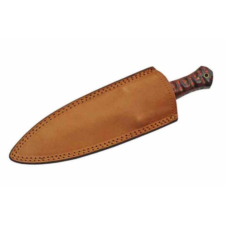 Couteau de Chasse Dague Lame Acier Damas 256 Couches Manche Bois Étui Cuir DM1371RD - Livraison Gratuite