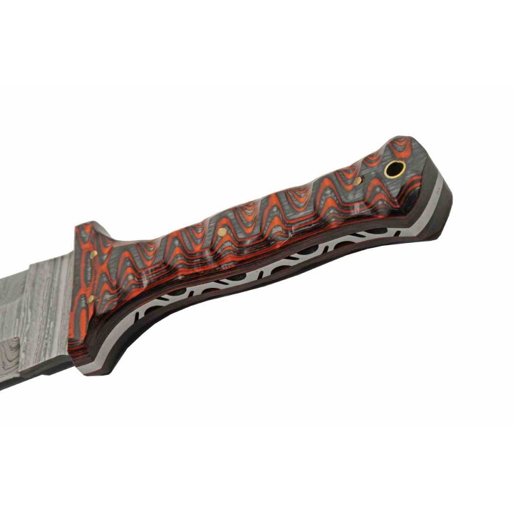 Couteau de Chasse Dague Lame Acier Damas 256 Couches Manche Bois Étui Cuir DM1371RD - Livraison Gratuite