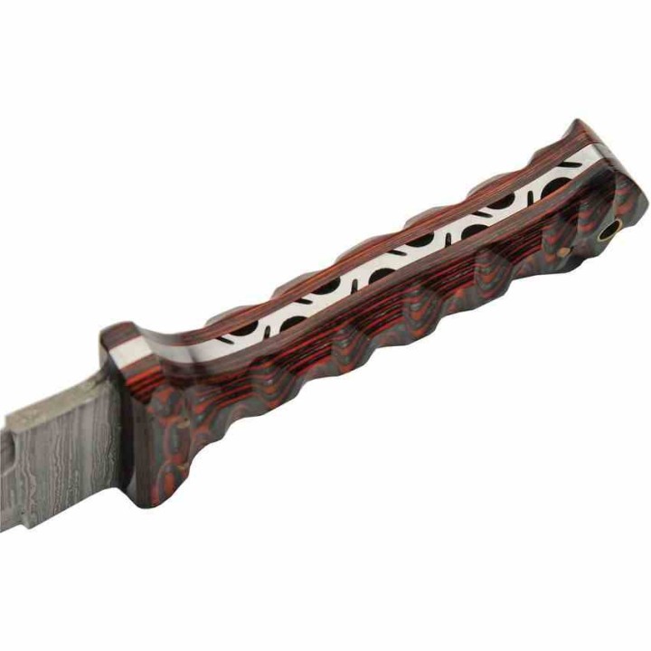 Couteau de Chasse Dague Lame Acier Damas 256 Couches Manche Bois Étui Cuir DM1371RD - Livraison Gratuite