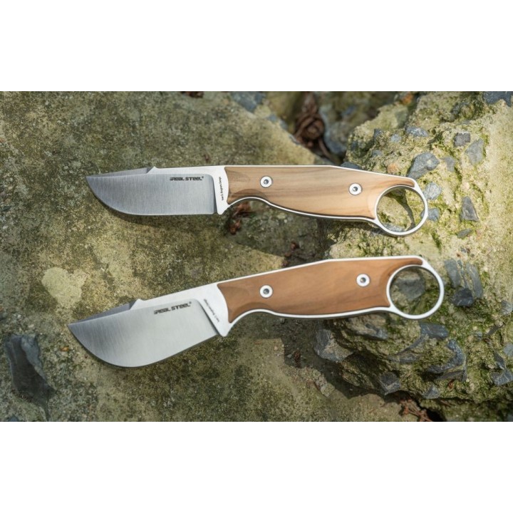 Couteau Real Steel Furrier Harpoon Lame Acier N690 Manche Olive Wood Etui Cuir RS3612W - Livraison Gratuite