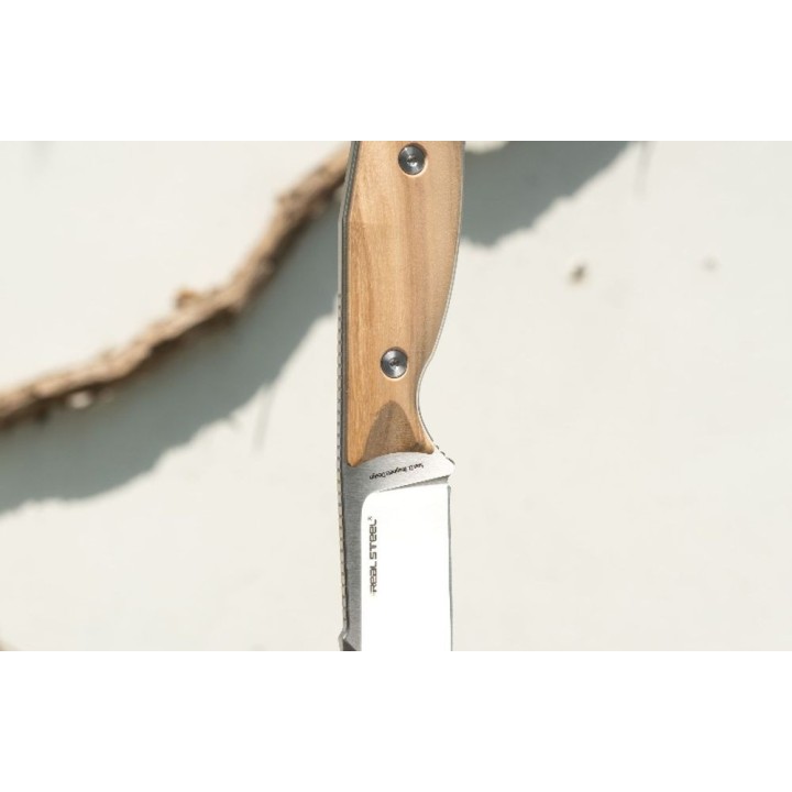 Couteau Real Steel Furrier Harpoon Lame Acier N690 Manche Olive Wood Etui Cuir RS3612W - Livraison Gratuite
