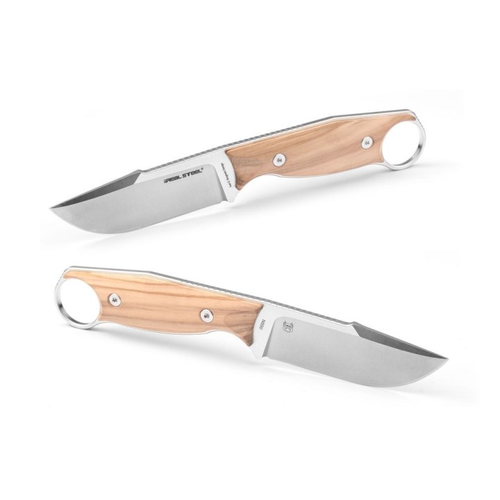 Couteau Real Steel Furrier Harpoon Lame Acier N690 Manche Olive Wood Etui Cuir RS3612W - Livraison Gratuite
