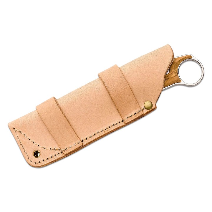 Couteau Real Steel Furrier Harpoon Lame Acier N690 Manche Olive Wood Etui Cuir RS3612W - Livraison Gratuite