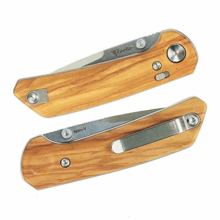 Couteau Reate PL-XT OLivier Lame Drop Point Acier Nitro-V Manche Bois Button Lock Clip REA179 - Livraison Gratuite