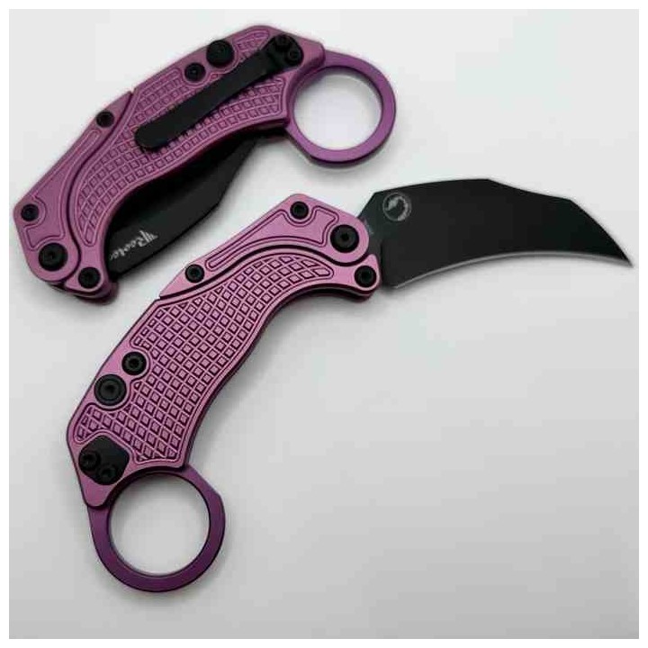 Set de 2 Karambits Reate Knives EXO-K Button Lock Manche Purple Lame Acier N690 Clip + Trainer REA122 - Livraison Gratuite