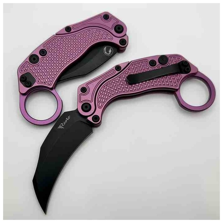 Set de 2 Karambits Reate Knives EXO-K Button Lock Manche Purple Lame Acier N690 Clip + Trainer REA122 - Livraison Gratuite