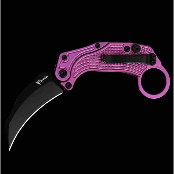 Set de 2 Karambits Reate Knives EXO-K Button Lock Manche Purple Lame Acier N690 Clip + Trainer REA122 - Livraison Gratuite