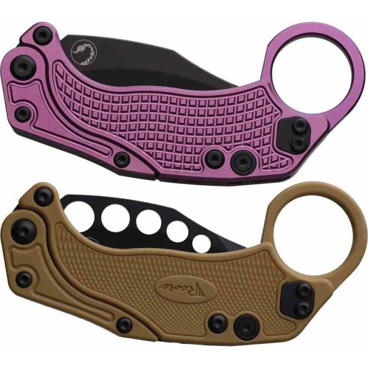 Set de 2 Karambits Reate Knives EXO-K Button Lock Manche Purple Lame Acier N690 Clip + Trainer REA122 - Livraison Gratuite