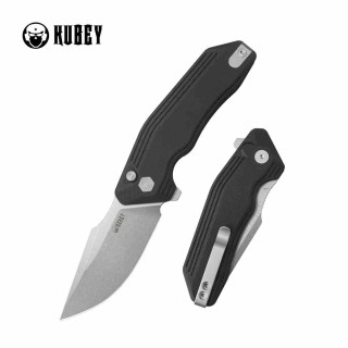 Couteau Kubey Basilisk Black Manche G10 Lame Tanto Acier 14C28N SW IKBS Button Lock Clip KUB391A - Livraison Gratuite