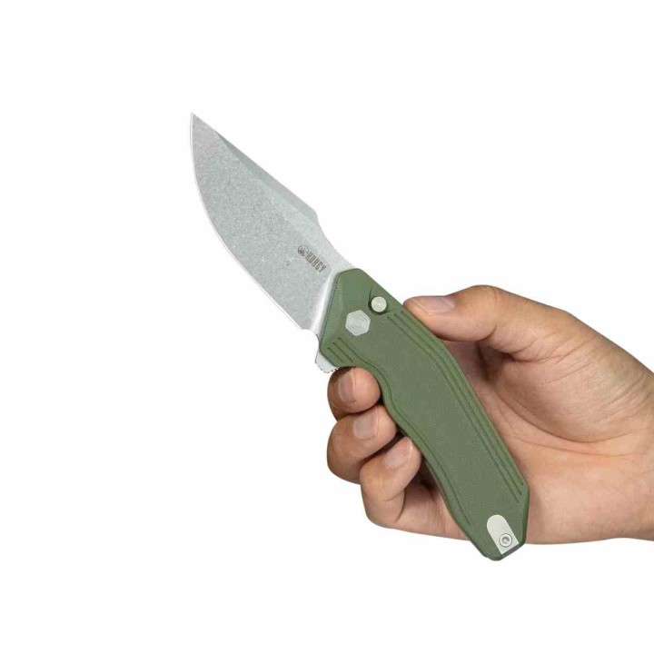 Couteau Kubey Basilisk OD Green Manche G10 Lame Tanto Acier 14C28N SW IKBS Button Lock Clip KUB391B - Livraison Gratuite