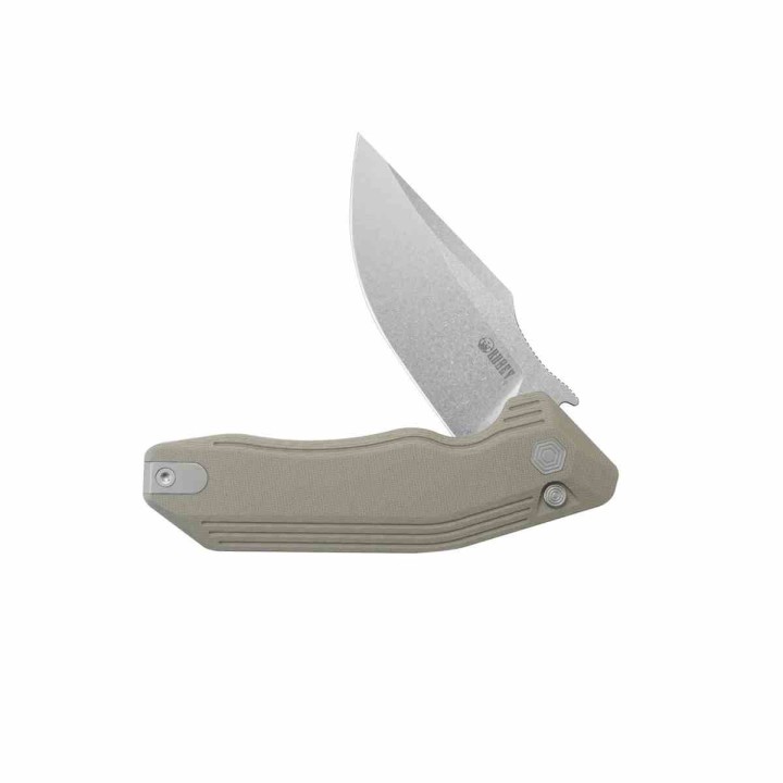 Couteau Kubey Basilisk Tan Manche G10 Lame Tanto Acier 14C28N SW IKBS Button Lock Clip KUB391C - Livraison Gratuite