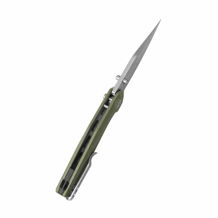 Couteau Kubey Hades Green Lame Wharncliffe Acier 14C28N, Manche G10 IKBS Button Lock Clip KUB394B - Livraison Gratuite