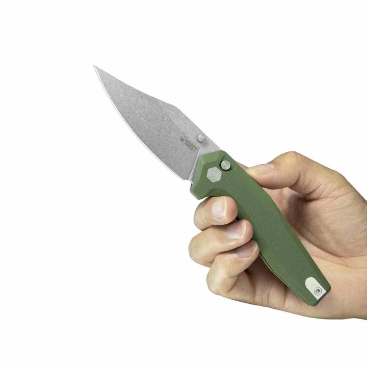 Couteau Kubey Hades Green Lame Wharncliffe Acier 14C28N, Manche G10 IKBS Button Lock Clip KUB394B - Livraison Gratuite