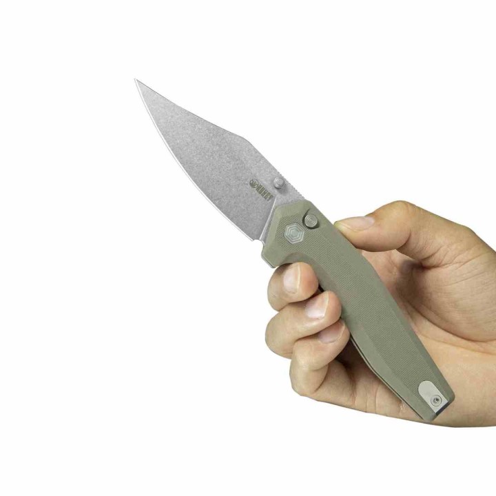 Couteau Kubey Hades Tan Lame Wharncliffe Acier 14C28N, Manche G10 IKBS Button Lock Clip KUB394C - Livraison Gratuite