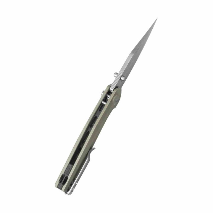 Couteau Kubey Hades Tan Lame Wharncliffe Acier 14C28N, Manche G10 IKBS Button Lock Clip KUB394C - Livraison Gratuite