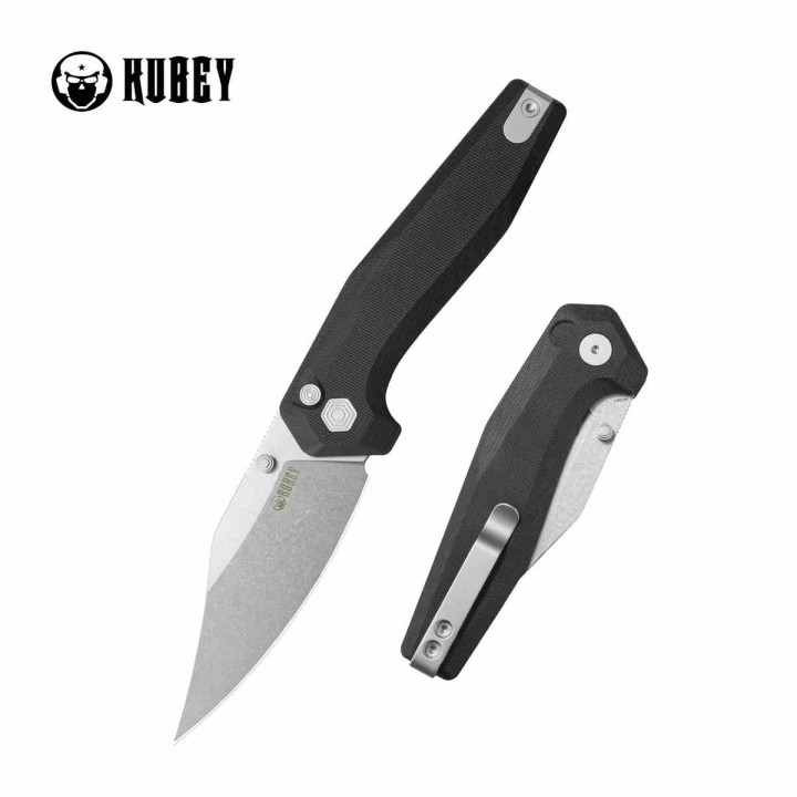Couteau Kubey Hades Black Lame Wharncliffe Acier 14C28N Manche G10 IKBS Button Lock Clip KUB394A - Livraison Gratuite