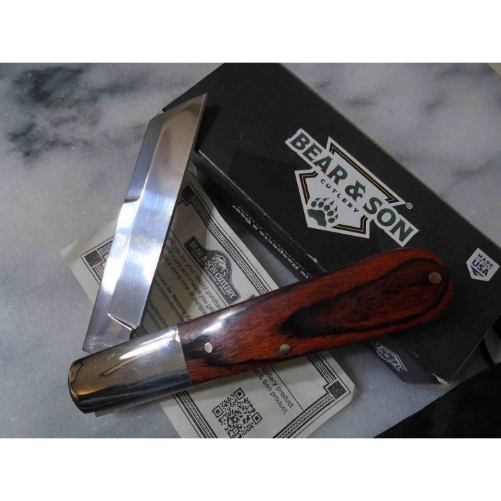 Couteau Bear & Son 2180R Barlow Lame Sheepsfoot Acier Carbone Manche Palissandre SlipJoint Made USA BC2180R - Livraison Gratuite