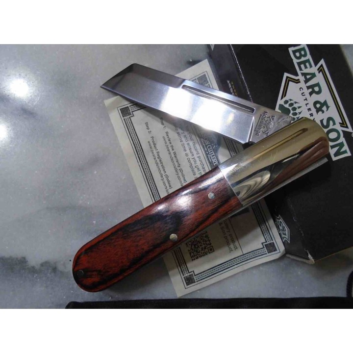 Couteau Bear & Son 2180R Barlow Lame Sheepsfoot Acier Carbone Manche Palissandre SlipJoint Made USA BC2180R - Livraison Gratuite