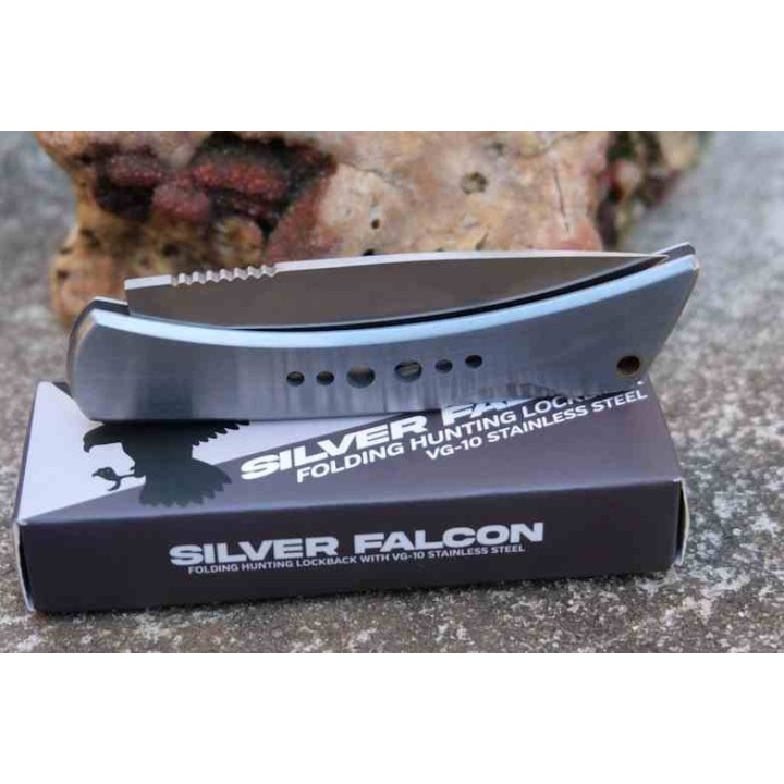 Couteau Silver Falcon Lame  Acier VG-10 Manche Acier Inoxydable Lockback SF521 - Livraison Gratuite