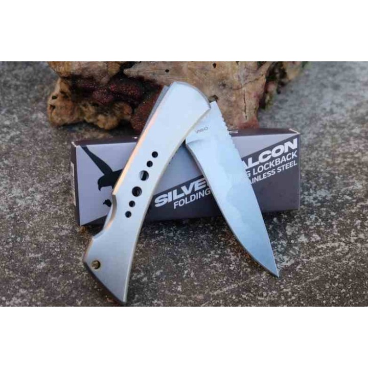 Couteau Silver Falcon Lame  Acier VG-10 Manche Acier Inoxydable Lockback SF521 - Livraison Gratuite