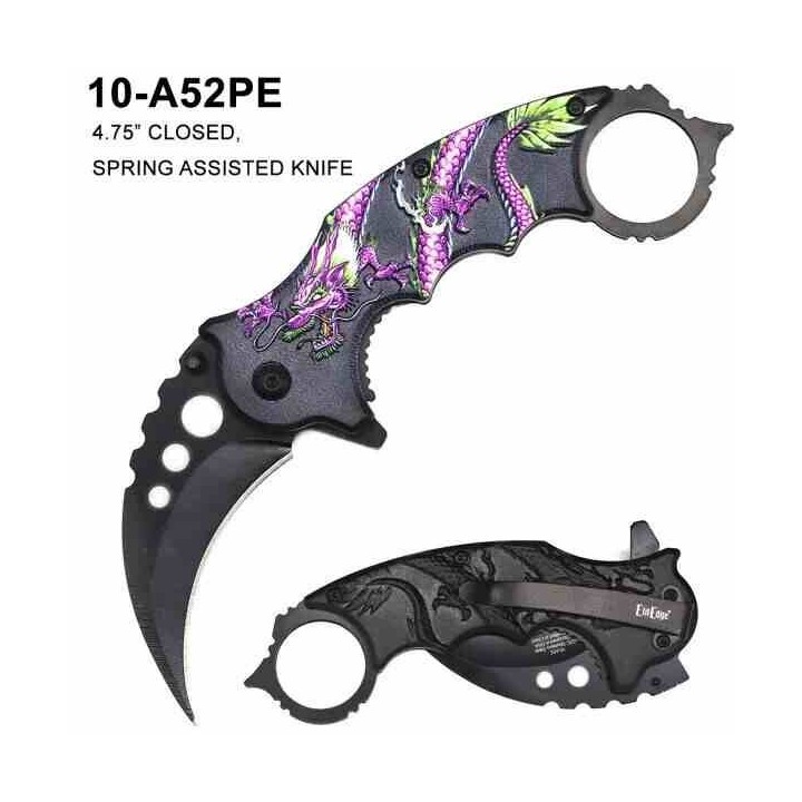 Lot de 3 Couteaux Karambit Elitedge A/O, Lame Acier Inox Manche Dragons EE10A52PE-EE10A52BL-EE10A52RD - Livraison Gratuite