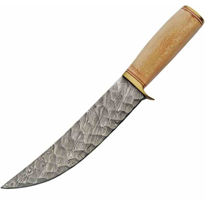 Couteau Bare Sycamore Hunter Lame Acier Damas 256 Couches Manche Bois Etui Cuir DM1346 - Livraison Gratuite