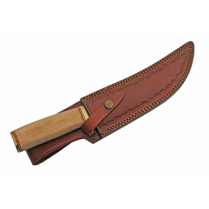 Couteau Bare Sycamore Hunter Lame Acier Damas 256 Couches Manche Bois Etui Cuir DM1346 - Livraison Gratuite